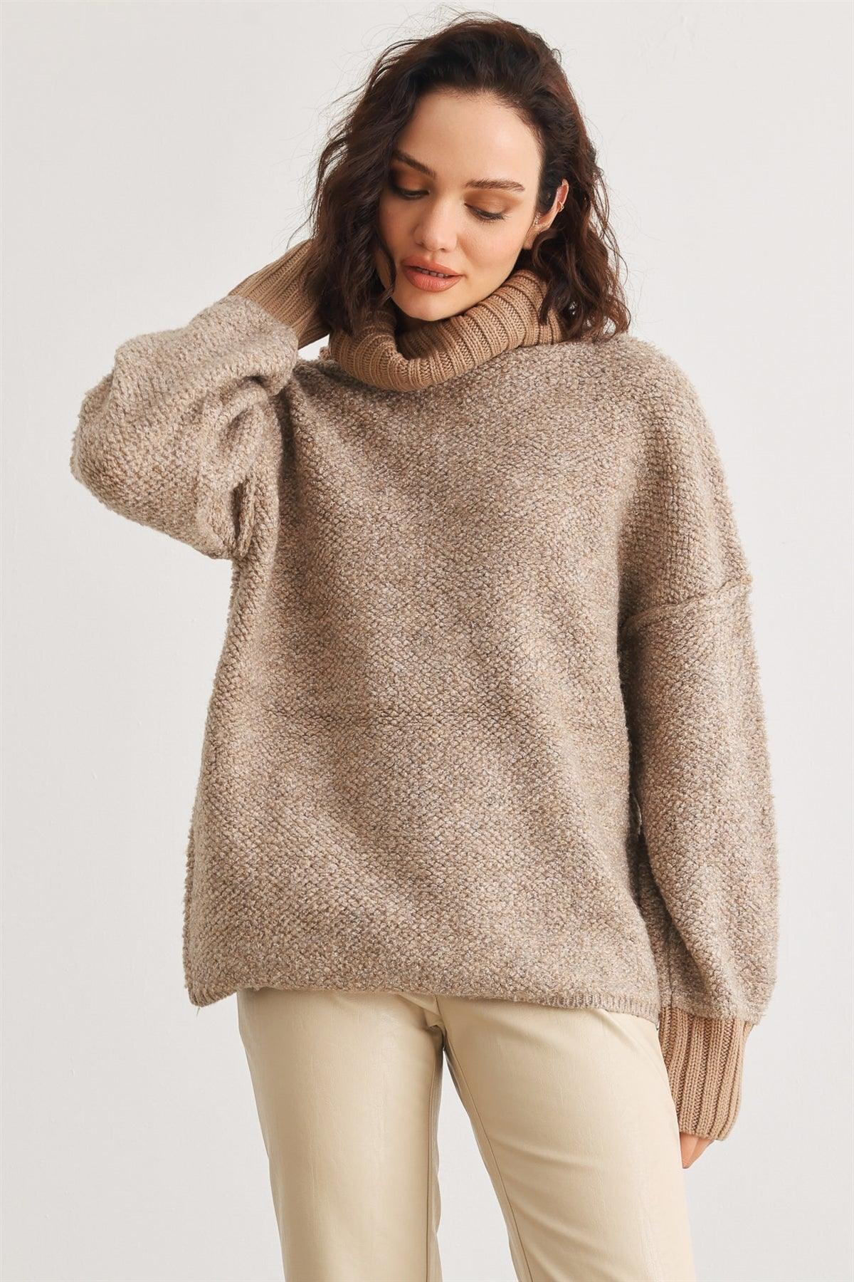 Mocha Knit Turtle Neck Long Sleeve Sweater /2-2-2