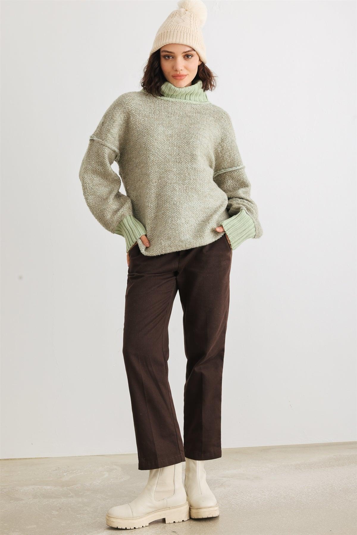 Sage Knit Turtle Neck Long Sleeve Sweater /2-2-2