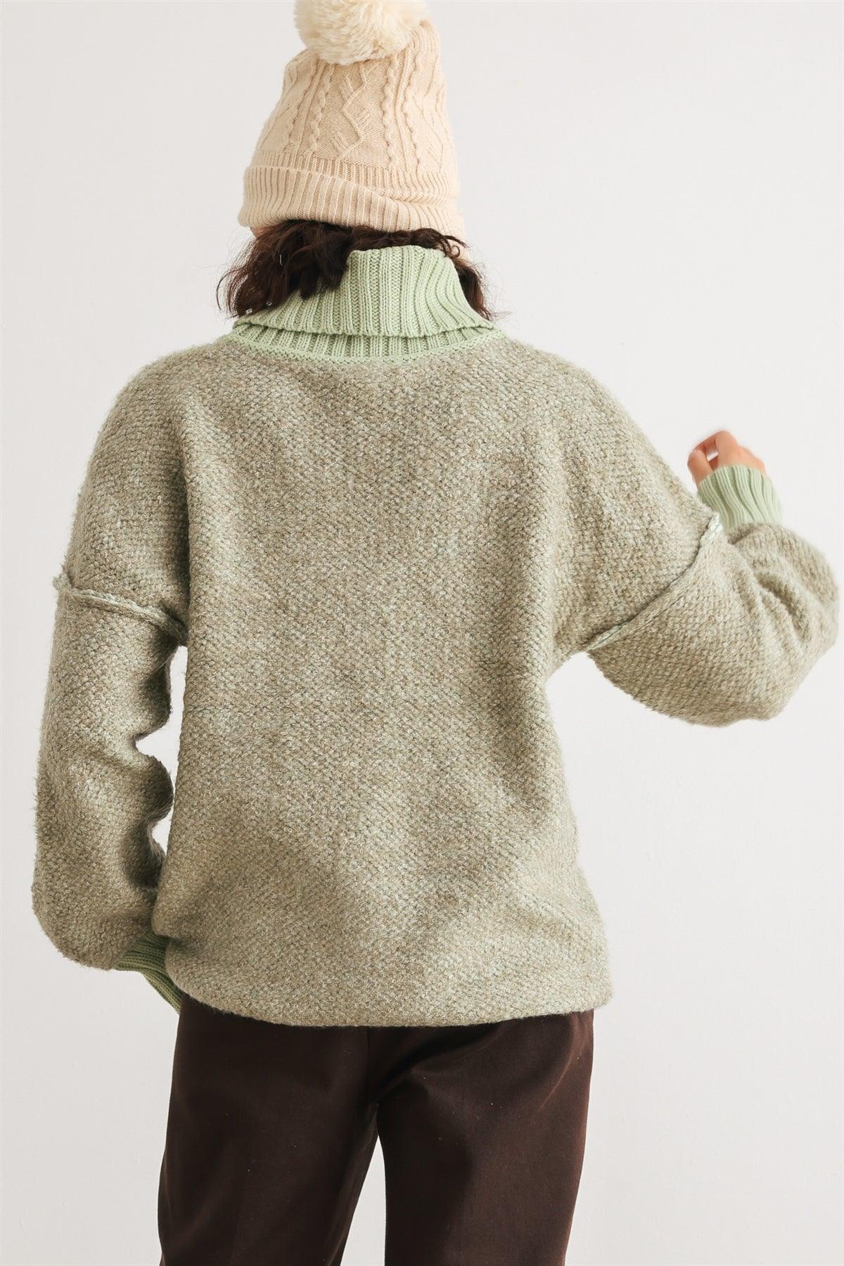 Sage Knit Turtle Neck Long Sleeve Sweater /2-2-2