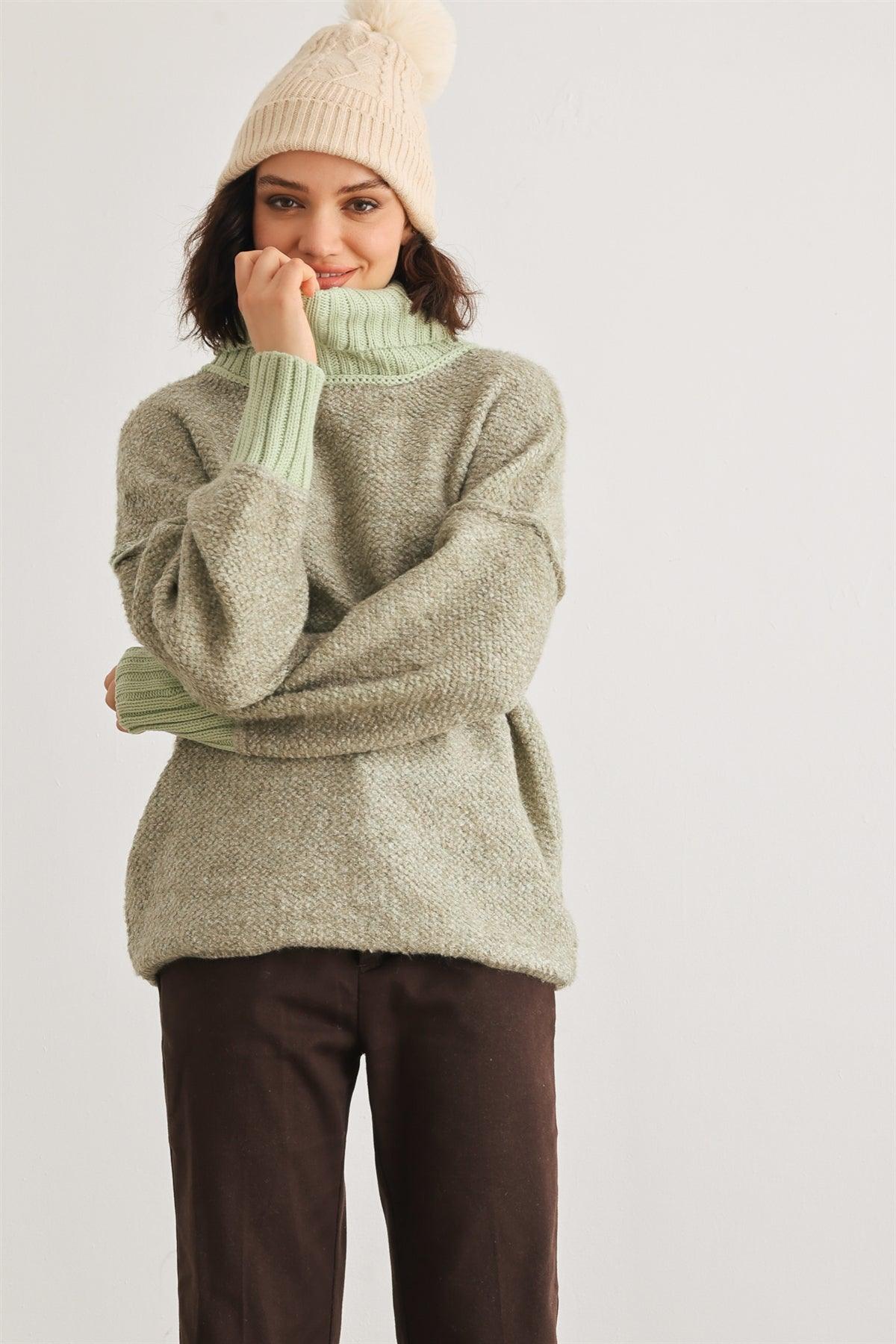 Sage Knit Turtle Neck Long Sleeve Sweater /2-2-2