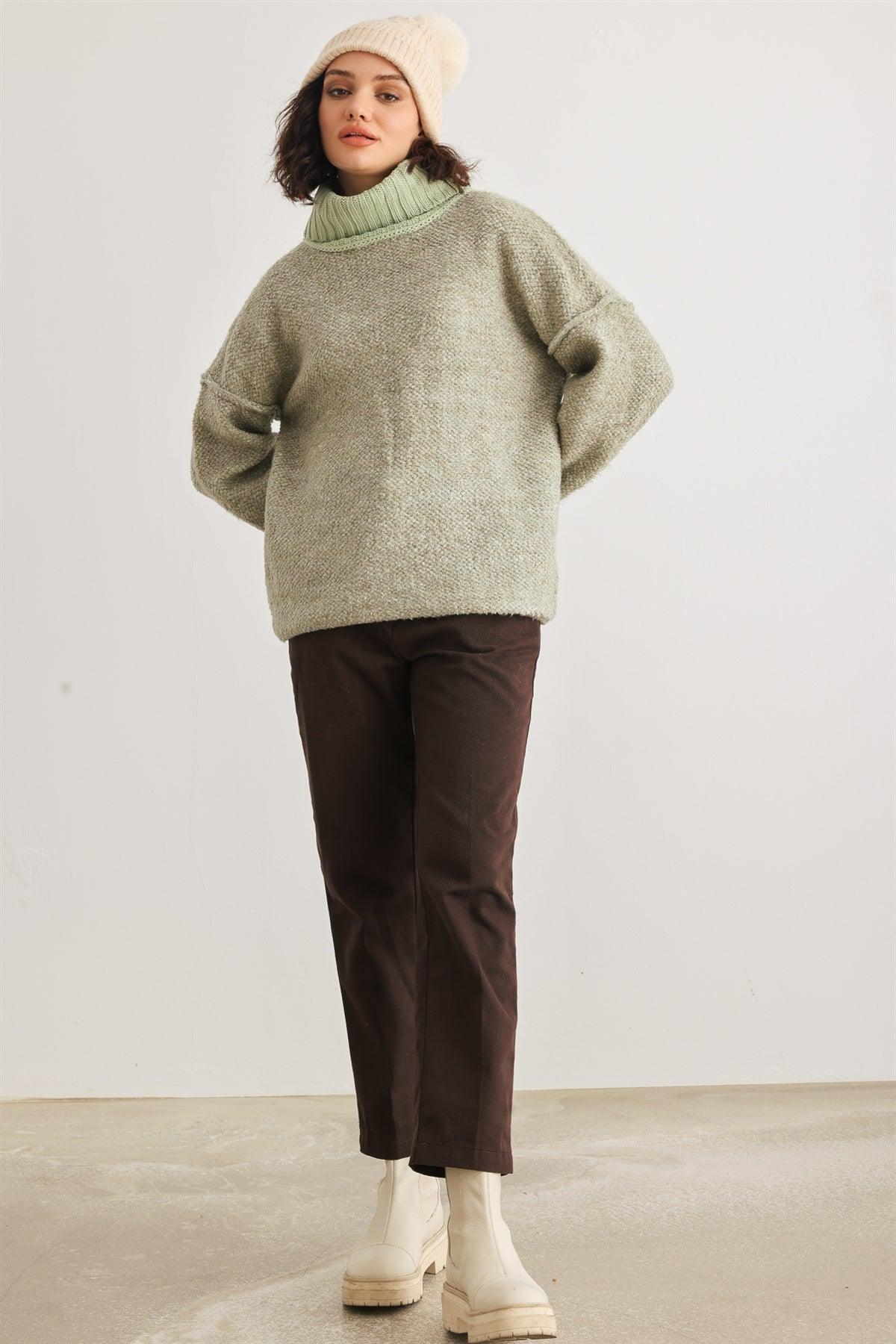 Sage Knit Turtle Neck Long Sleeve Sweater /2-2-2