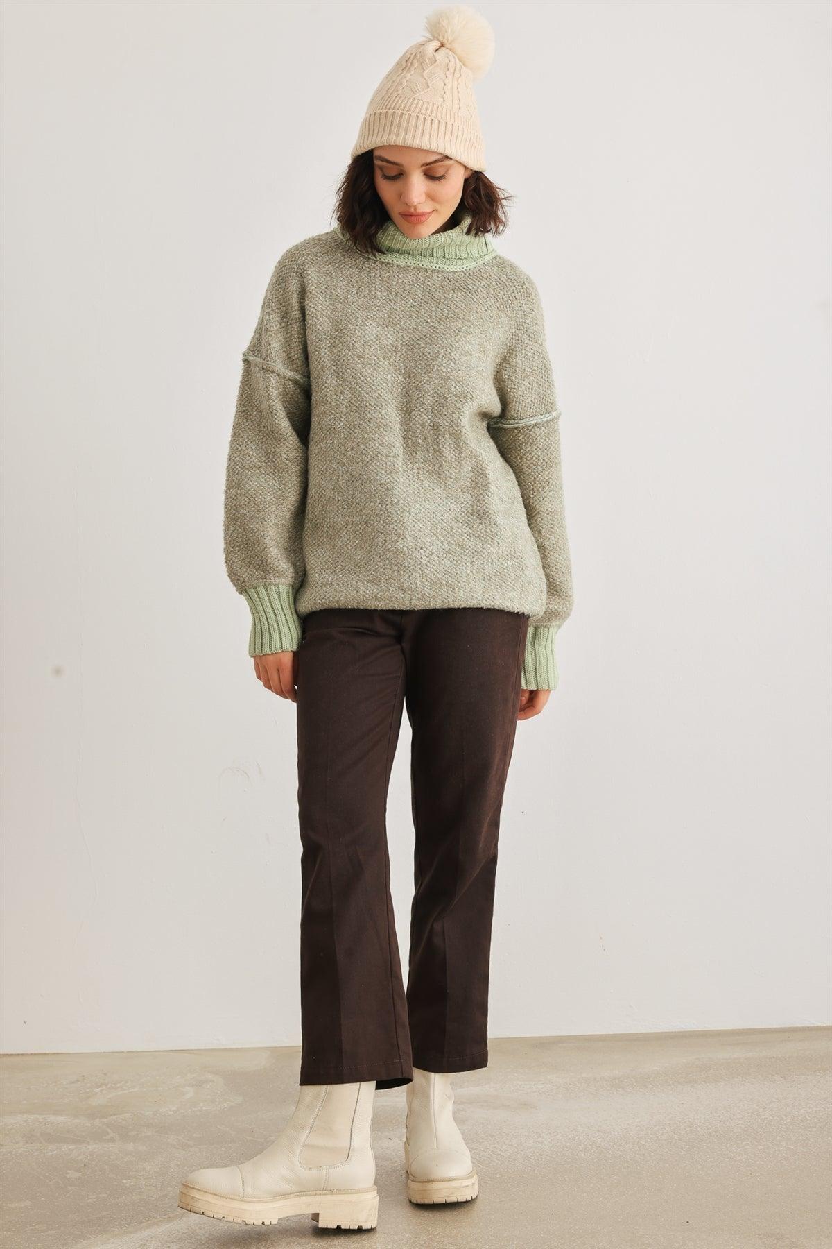 Sage Knit Turtle Neck Long Sleeve Sweater /2-2-2