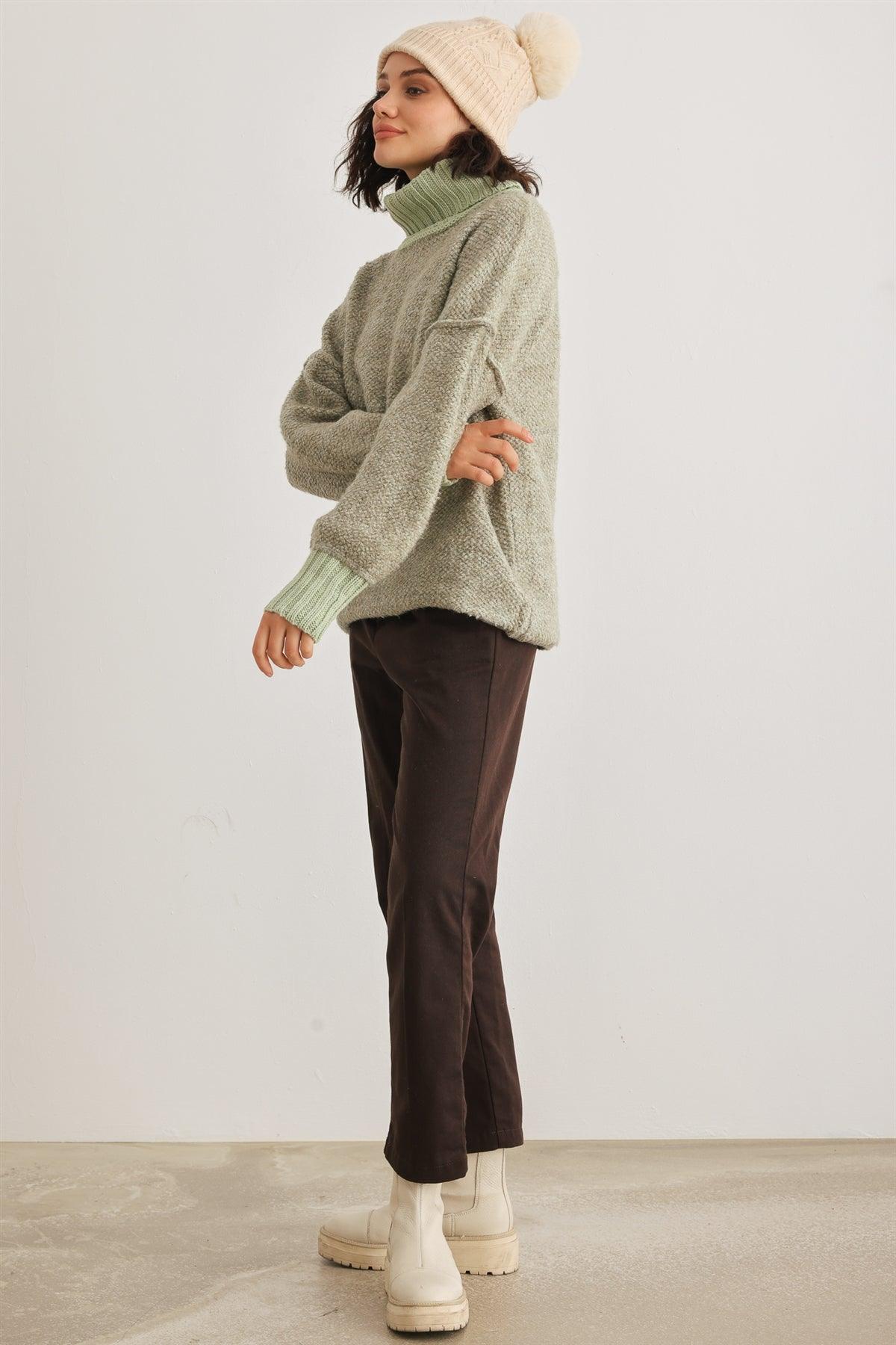 Sage Knit Turtle Neck Long Sleeve Sweater /2-2-2