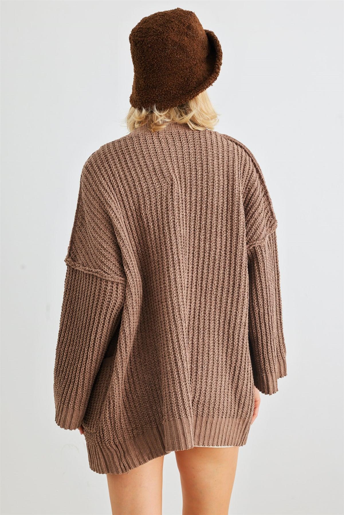 Cocoa Knit Long Sleeve Two Pocket Open Front Cardigan /2-3-1