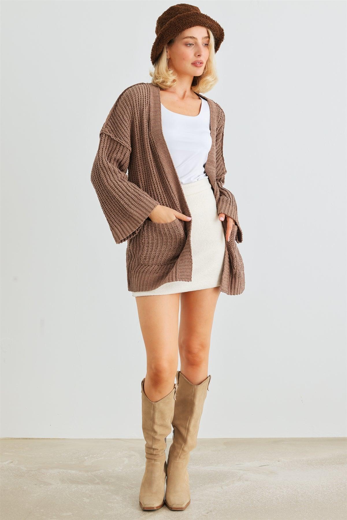 Cocoa Knit Long Sleeve Two Pocket Open Front Cardigan /2-3-1