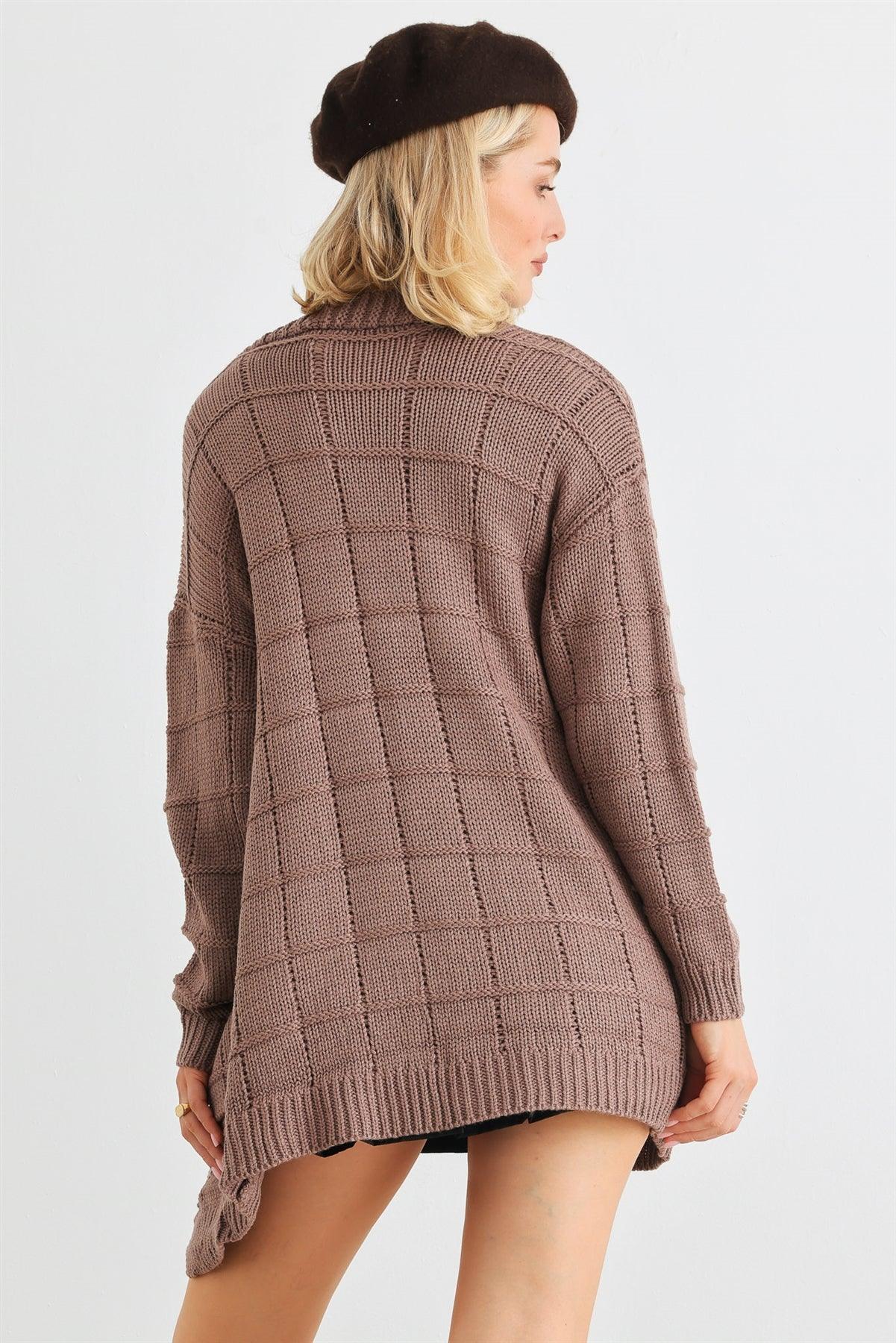 Cocoa Brown Knit Two Pocket Long Sleeve Open Front Cardigan /2-2