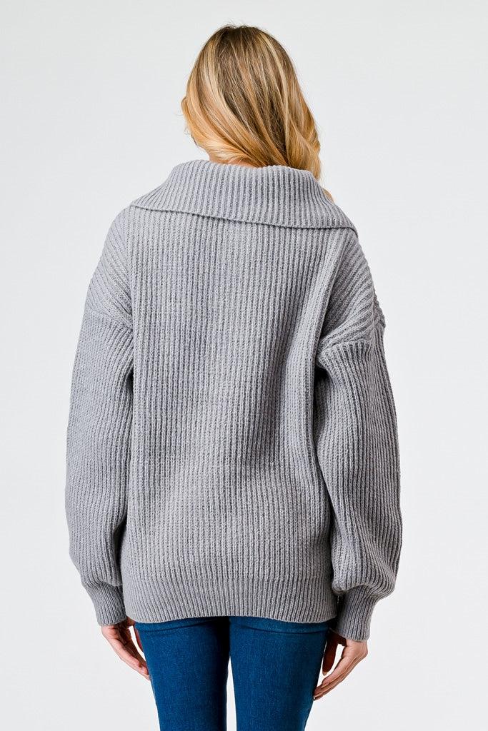 Heather Grey Knit Zip-Up Turtle Neck Long Sleeve Sweater /2-2-2