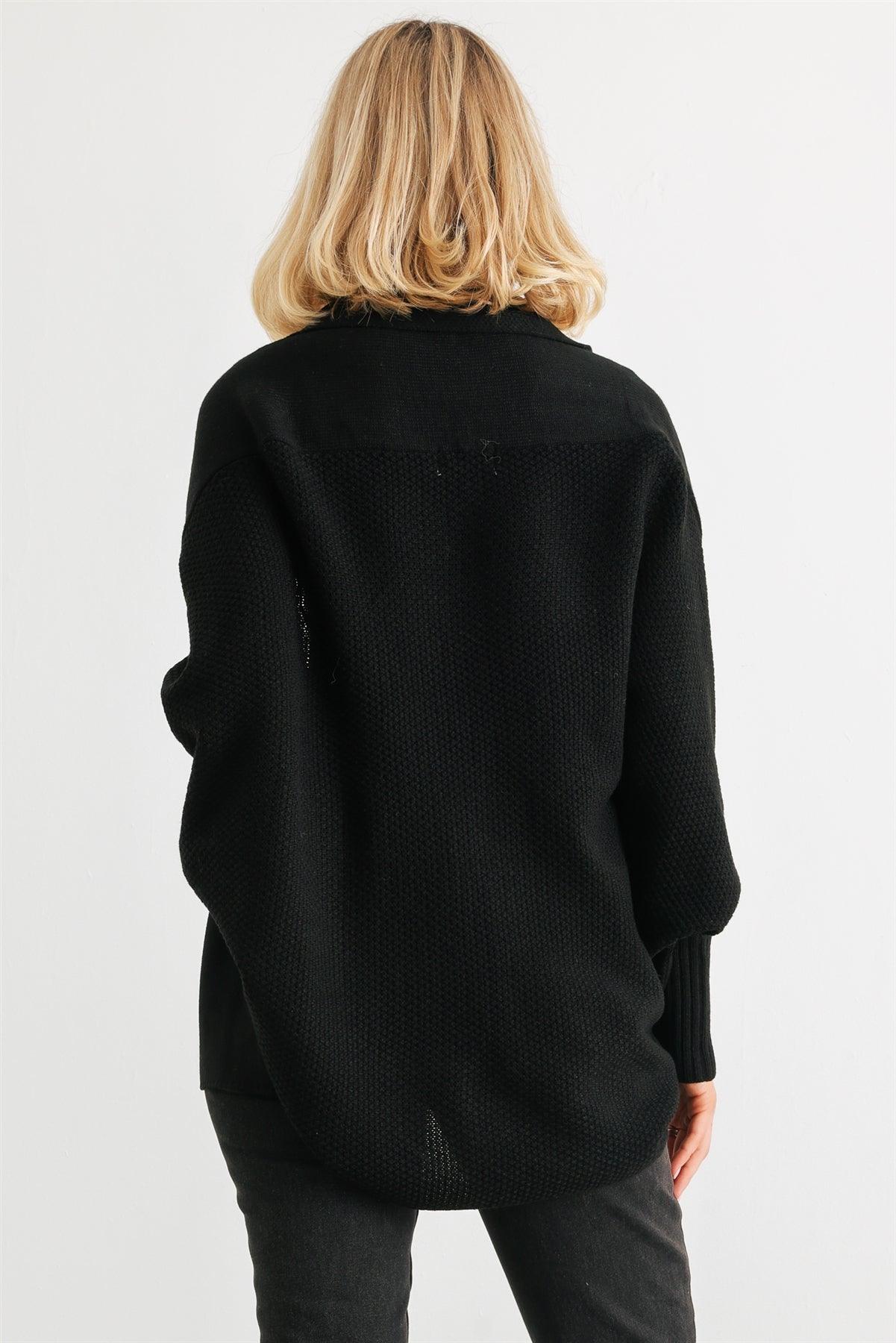 Black Knit Batwing Sleeve Open Front Cardigan /2-2-2