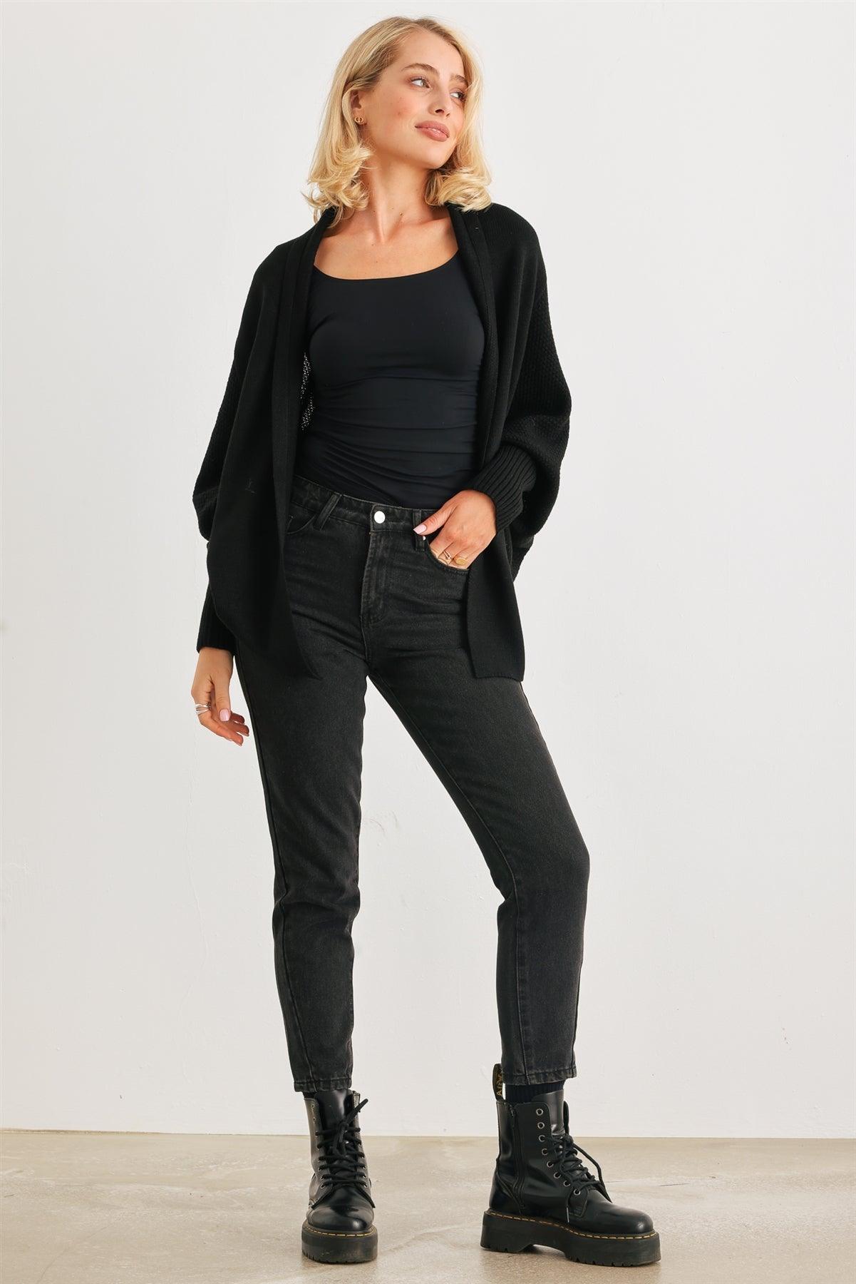 Black Knit Batwing Sleeve Open Front Cardigan /2-2-2