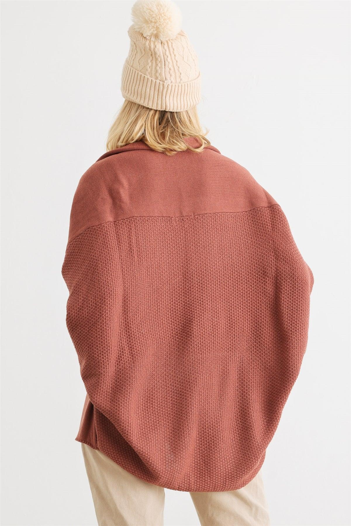 Brick Knit Batwing Sleeve Open Front Cardigan /1-2-2