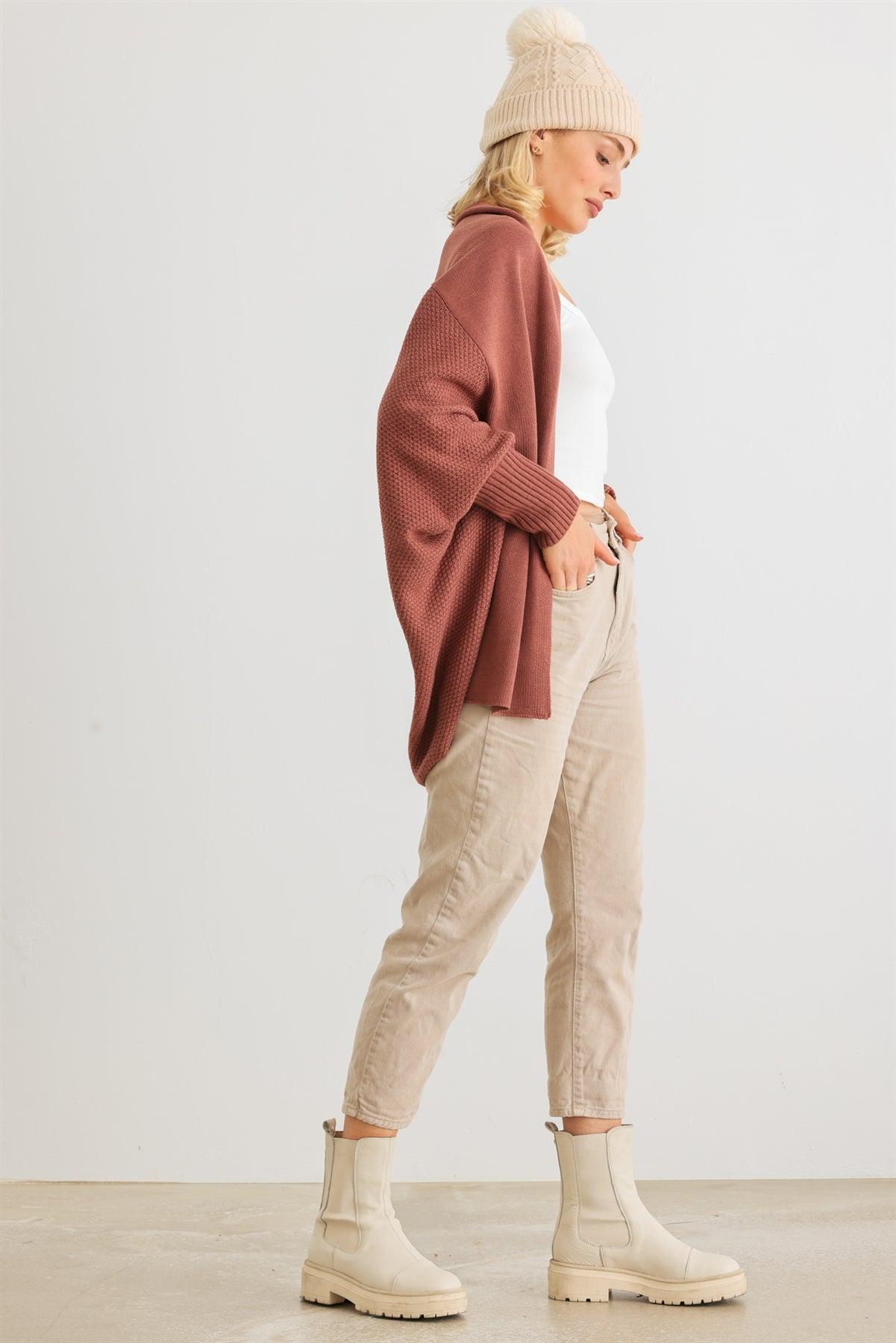 Brick Knit Batwing Sleeve Open Front Cardigan /1-2-2