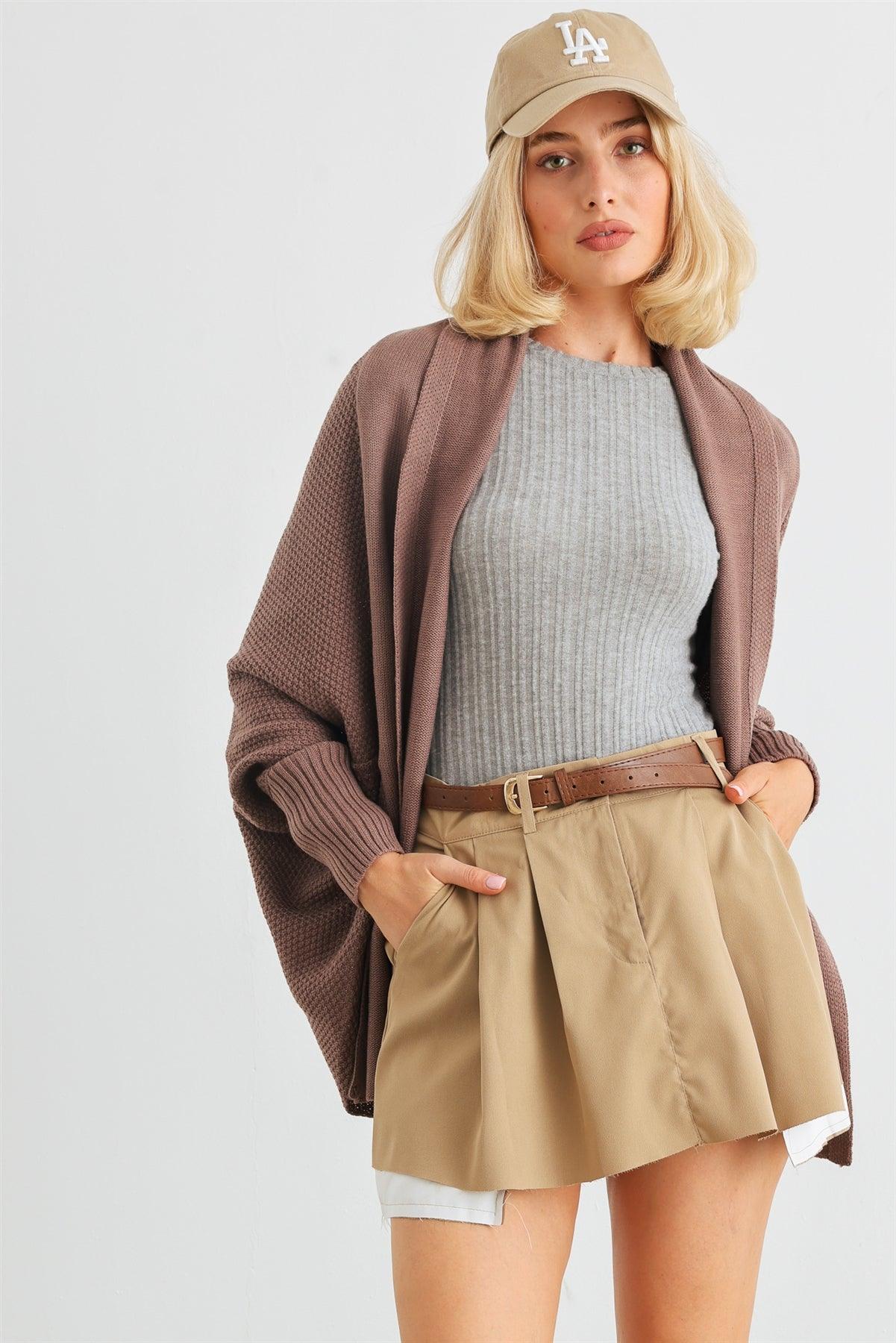 Cocoa Knit Batwing Sleeve Open Front Cardigan /2-2-2