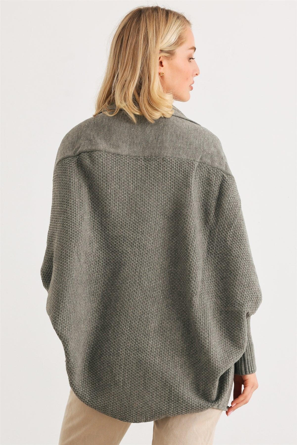 Heather Charcoal Knit Batwing Sleeve Open Front Cardigan /2-2-2