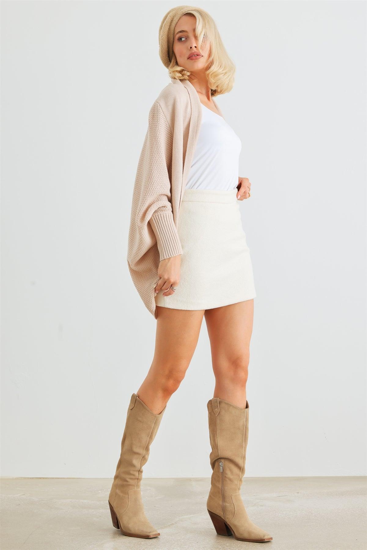 Oatmeal Knit Batwing Sleeve Open Front Cardigan /2-2-2