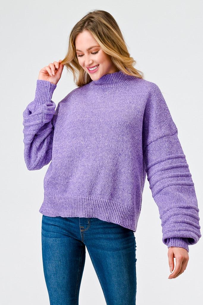 Very Peri Knit Mock Neck Lantern Sleeve Sweater /2-2-2