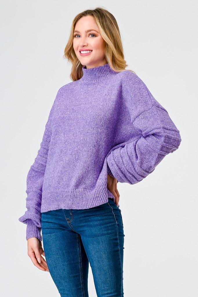 Very Peri Knit Mock Neck Lantern Sleeve Sweater /2-2-2