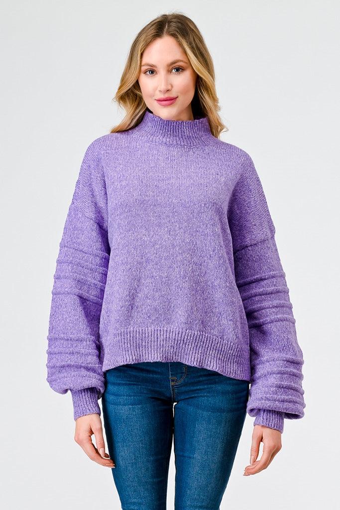 Very Peri Knit Mock Neck Lantern Sleeve Sweater /2-2-2