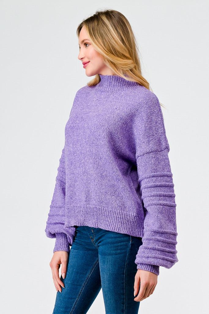 Very Peri Knit Mock Neck Lantern Sleeve Sweater /2-2-2