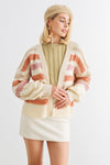 Ivory Striped Crochet Knit Two Pocket Open Front Cardigan /2-2-2