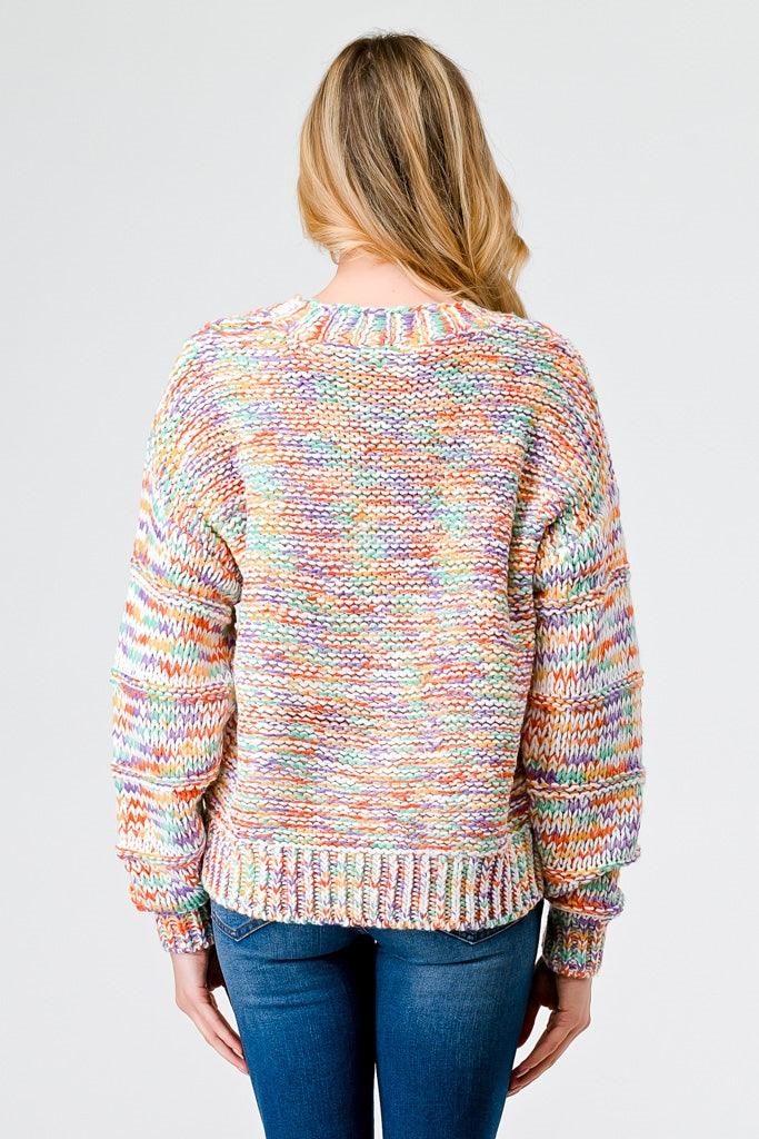 Rainbow Crochet Knit Wooden Button-Up Soft To Touch Cardigan /1-2-2