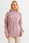 Mauve Cable Knit Turtle Neck Long Sleeve Sweater /1-1-1