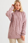 Mauve Cable Knit Turtle Neck Long Sleeve Sweater /2-2-2