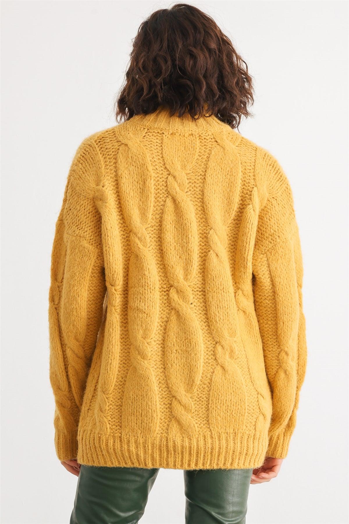 Mustard Cable Knit Turtle Neck Long Sleeve Sweater /1-1-1