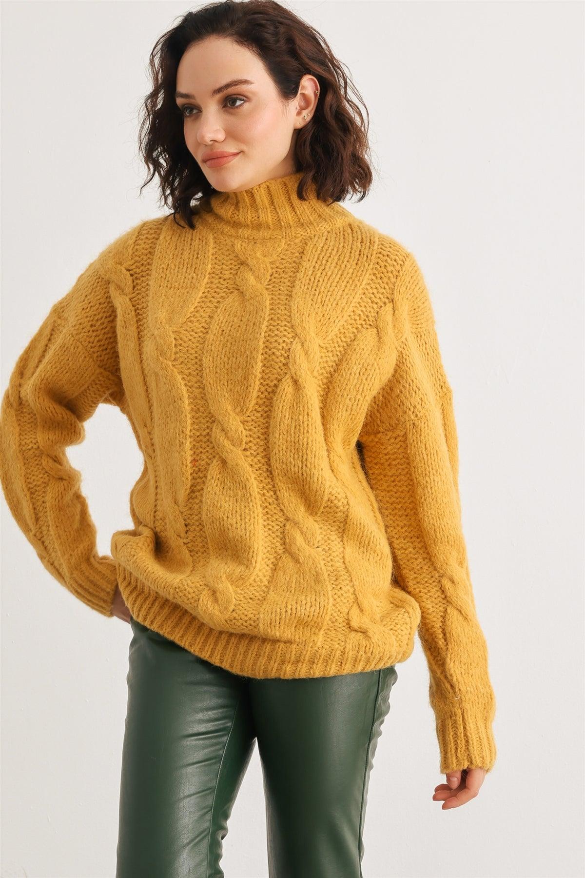 Mustard Cable Knit Turtle Neck Long Sleeve Sweater /1-1-1