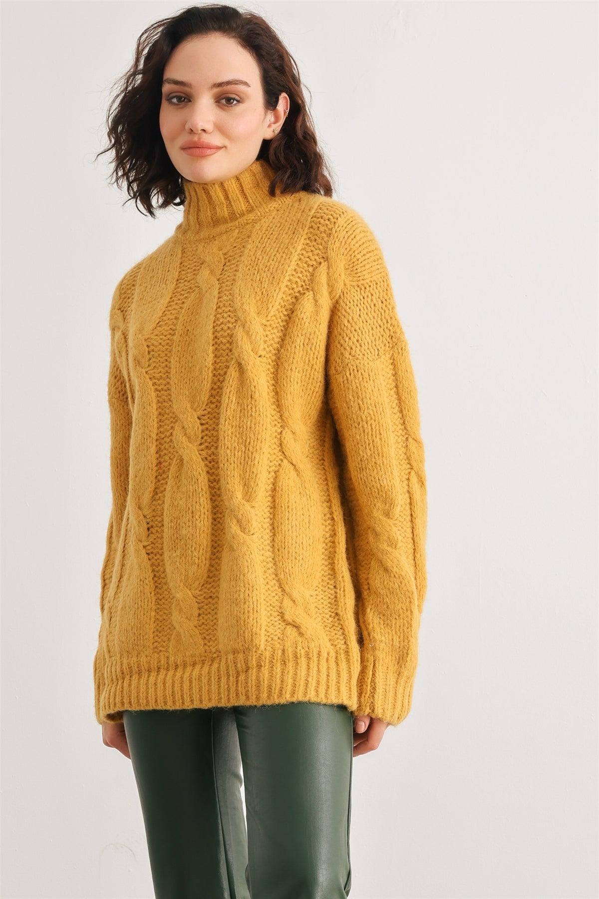 Mustard Cable Knit Turtle Neck Long Sleeve Sweater /1-1-1