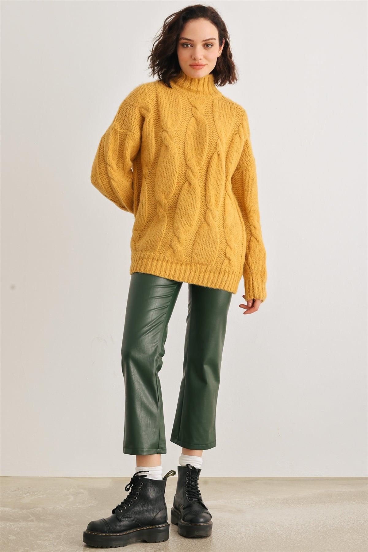 Mustard Cable Knit Turtle Neck Long Sleeve Sweater /1-1-1