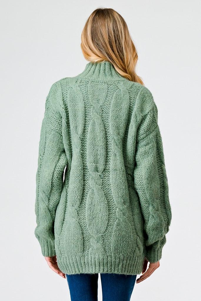 Sage Cable Knit Turtle Neck Long Sleeve Sweater /2-2-2