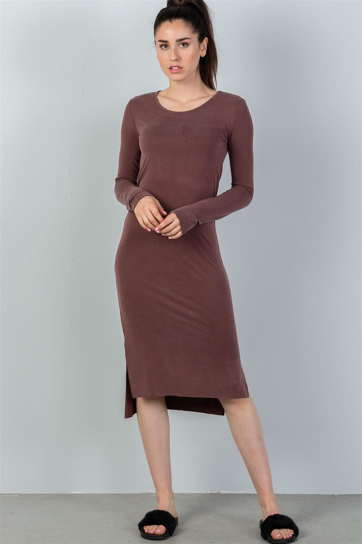 Marsala Side Pocket Maxi Dress With Side Slits /2-2-2