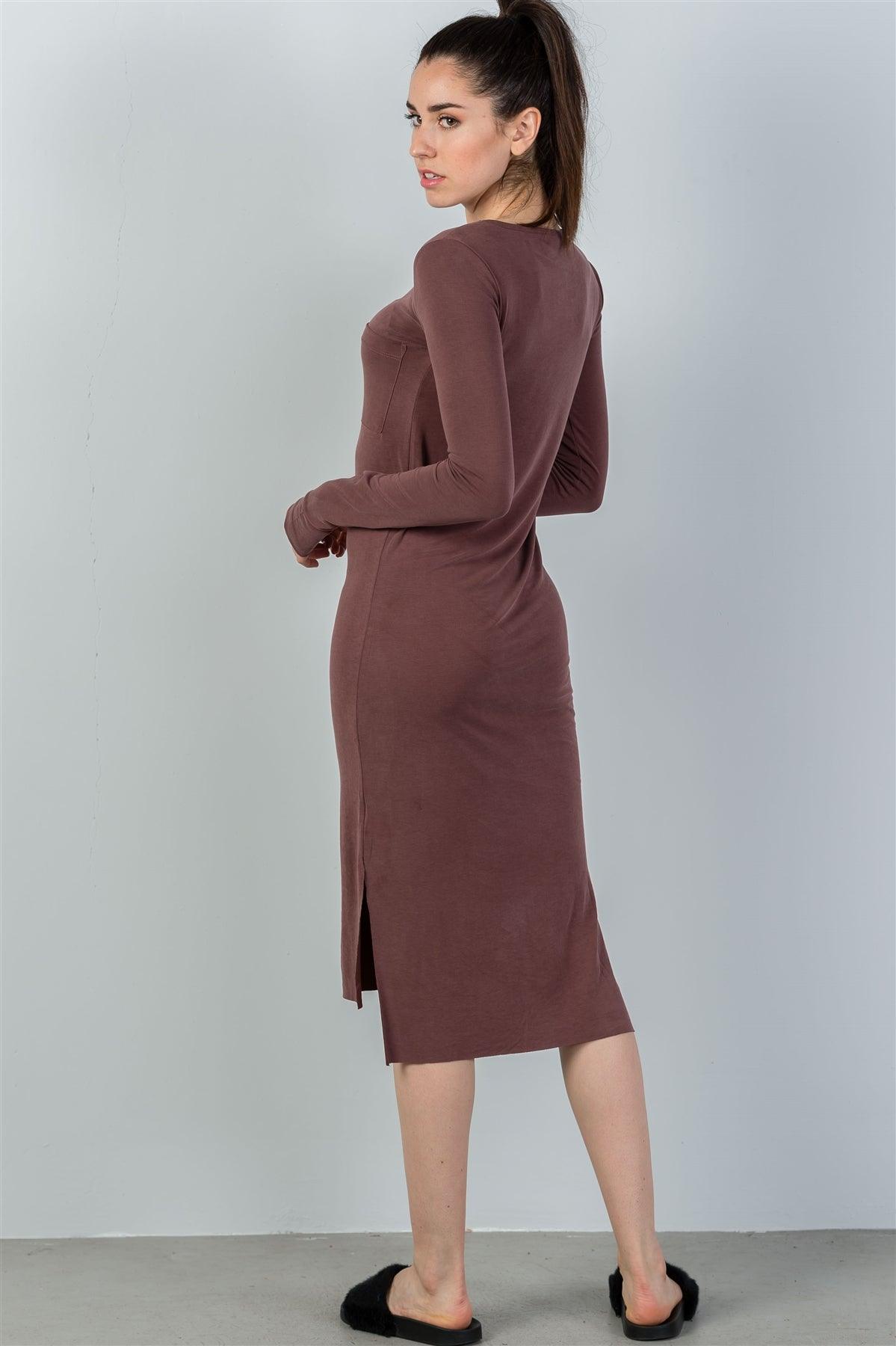 Marsala Side Pocket Maxi Dress With Side Slits /2-2-2