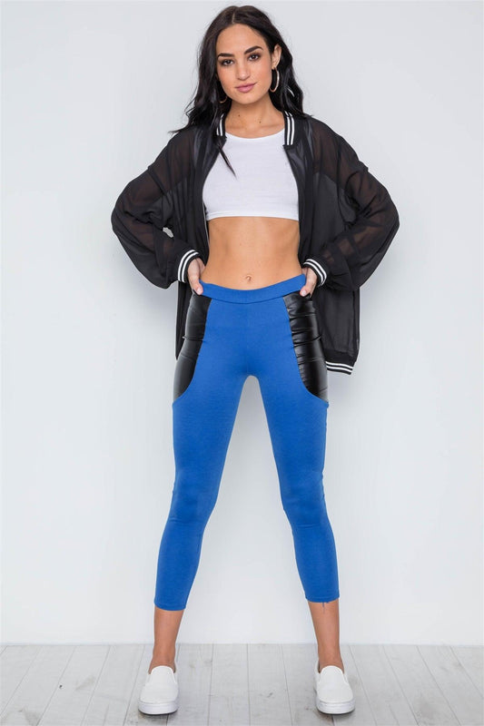 Royal Mid-Rise Faux Leather Side Detail Leggings /2-2-2