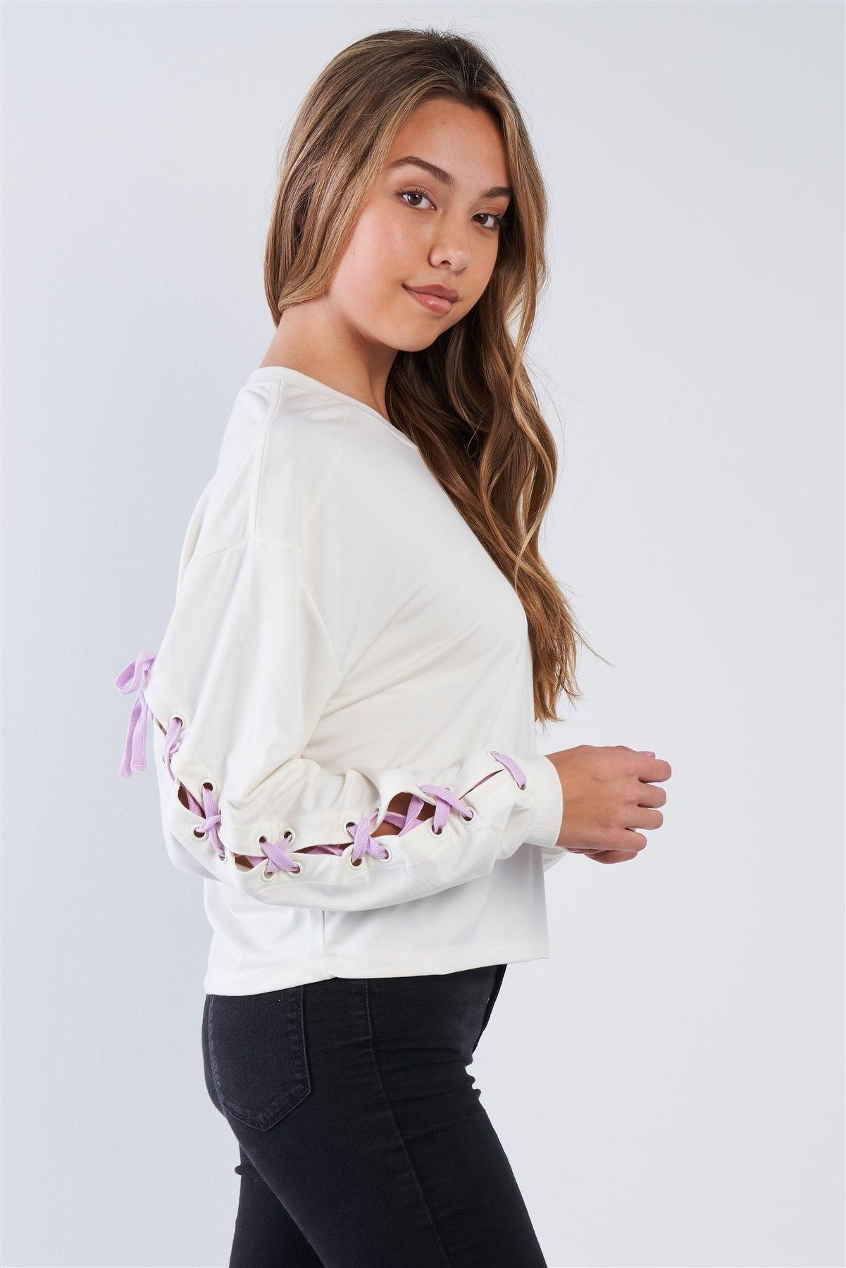 Pristine Long Sleeve "GRL POWER" Lace-Up Sleeve Pullover Top /2-2-2-2