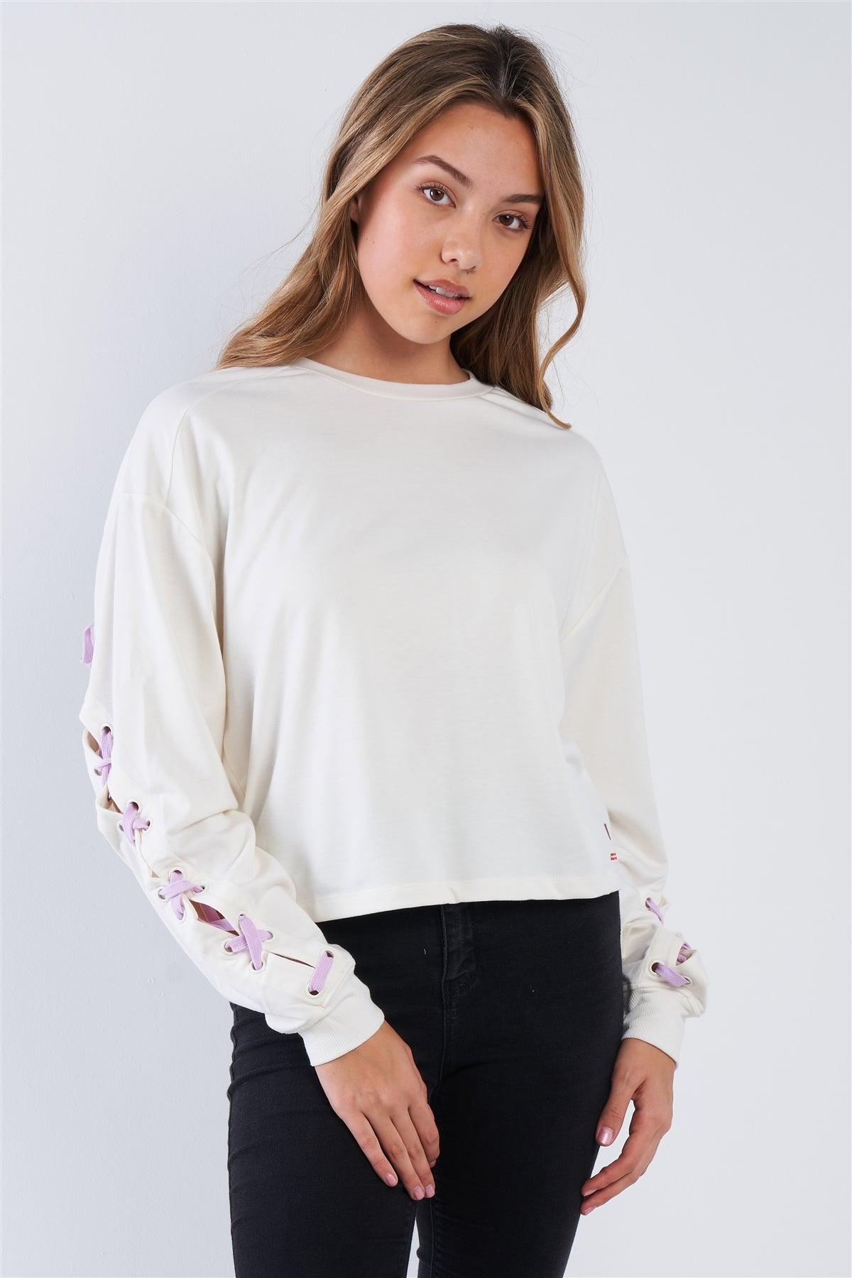 Pristine Long Sleeve "GRL POWER" Lace-Up Sleeve Pullover Top /2-2-2-2