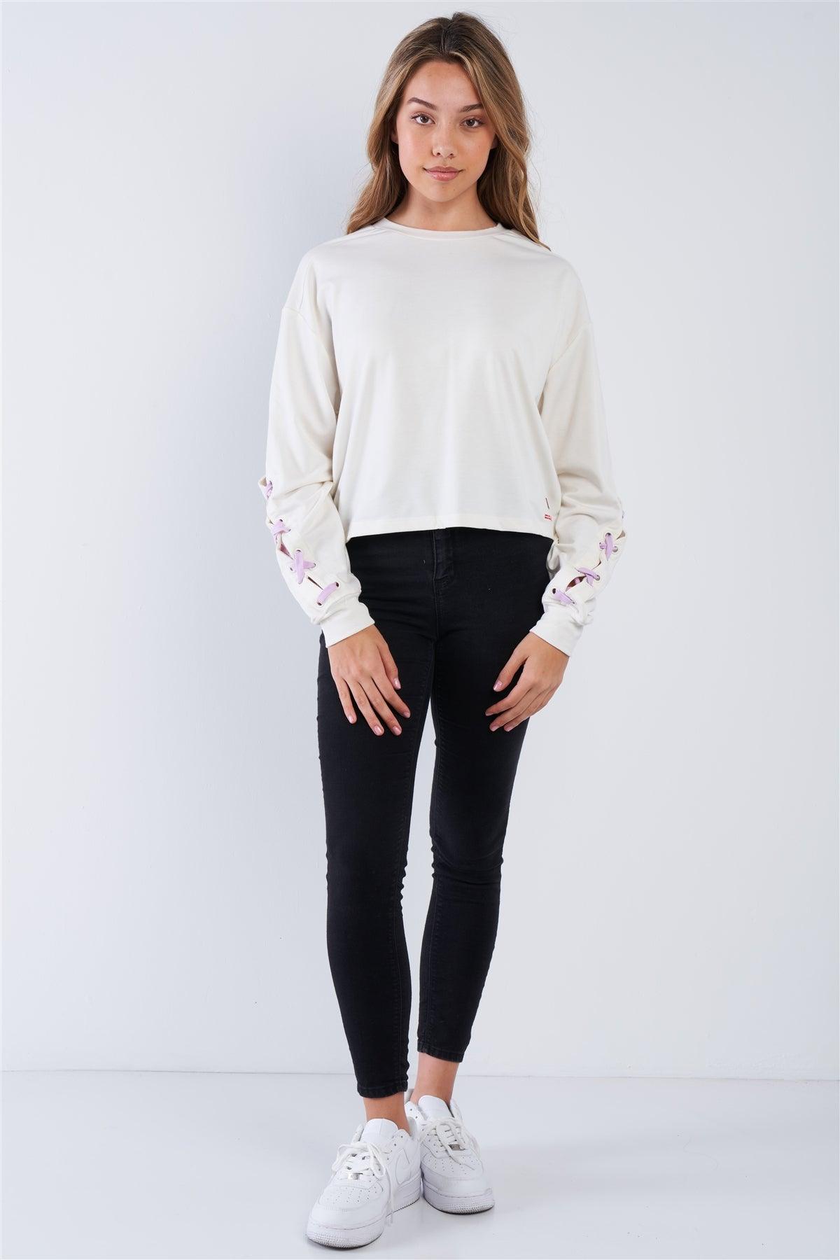 Pristine Long Sleeve "GRL POWER" Lace-Up Sleeve Pullover Top /2-2-2-2