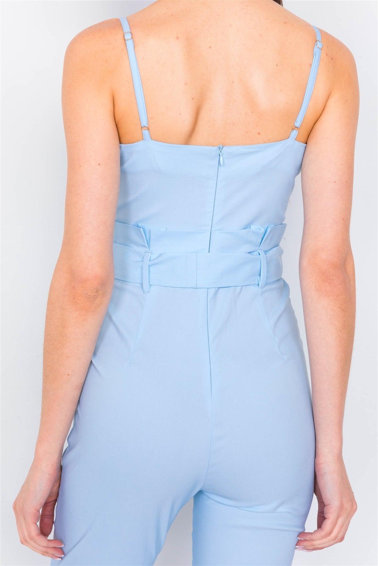 Baby Blue Mock High-Waist V-Neck Cami Casual Chic Jumpsuit /3-2-1