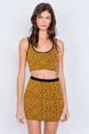 Mustard Black Leopard Print Crop Tank Top & Mini Skirt Set /3-2-1