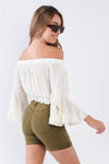 Natural Cream Off The Shoulder Butterfly Sleeve Crop Top /2-2-2