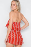 Red Bandana Print Strapless Flounce Romper /1-3-1