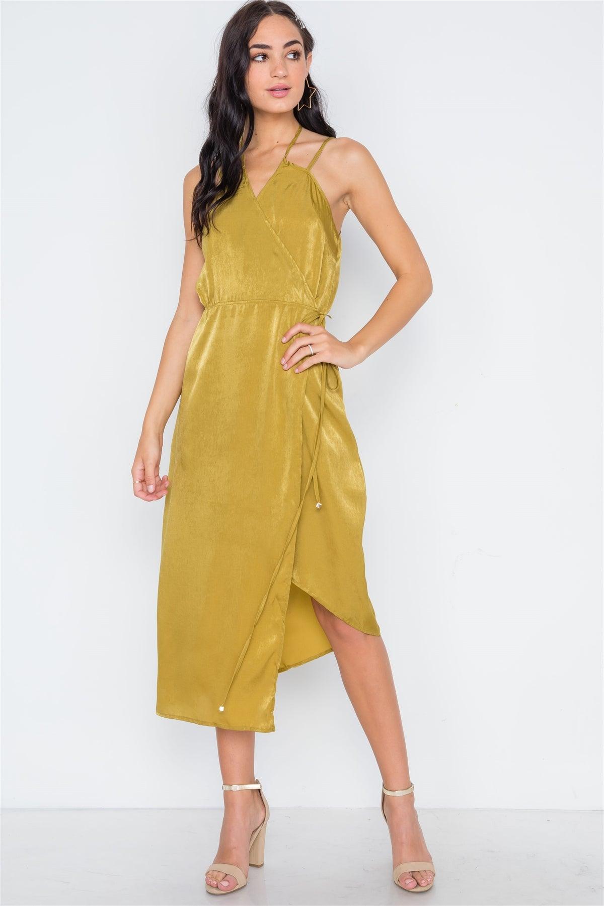 Mustard Asymmetrical Hem Cami Wrap Dress /1-3-2-1