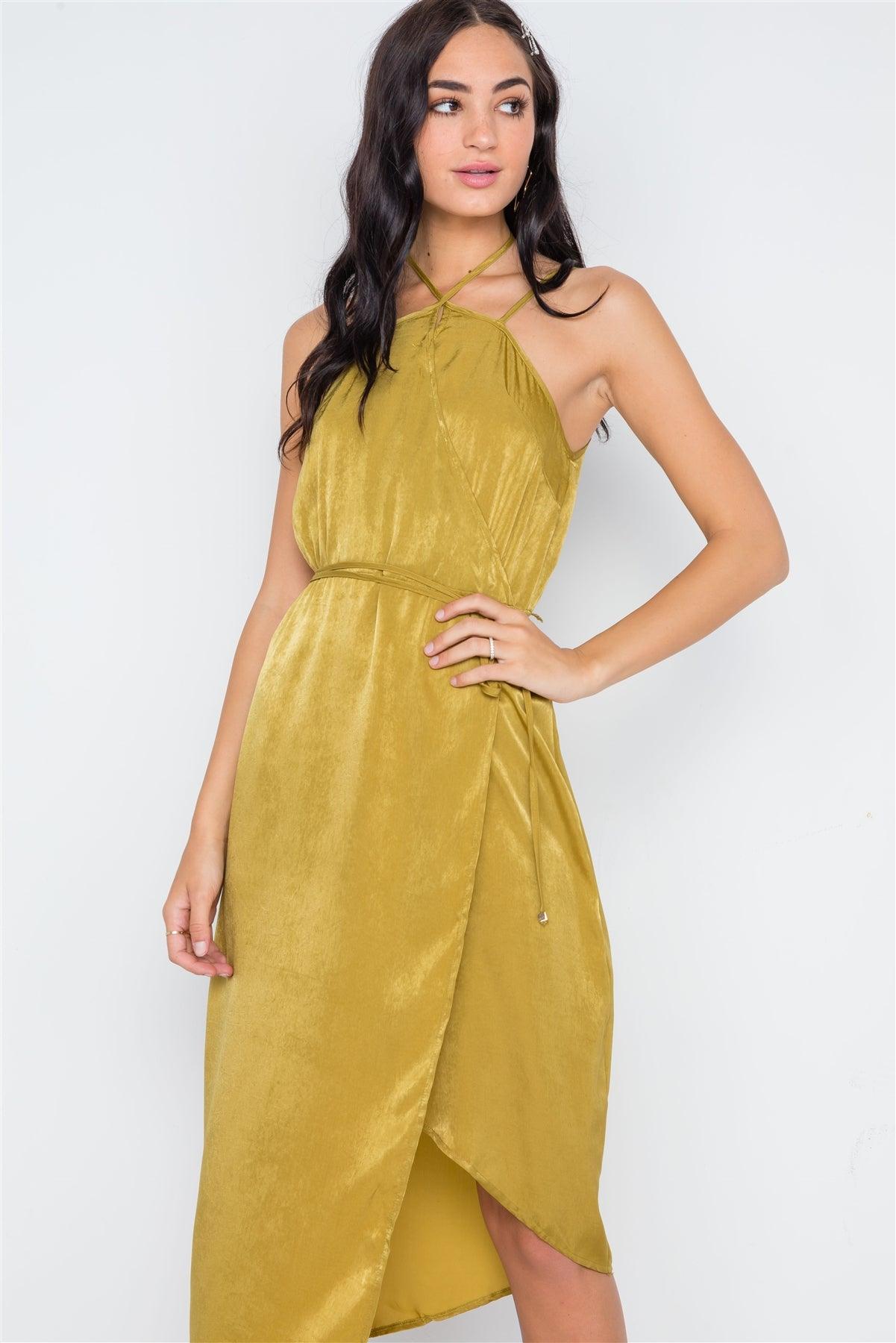 Mustard Asymmetrical Hem Cami Wrap Dress /1-3-2-1