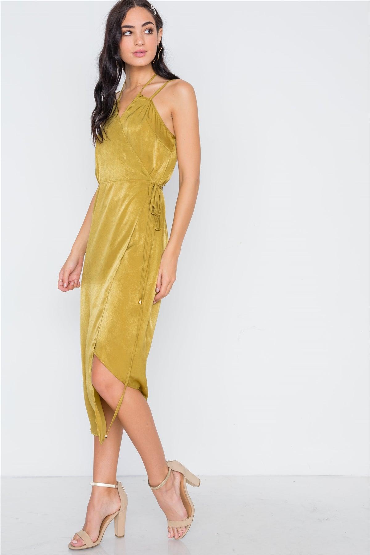 Mustard Asymmetrical Hem Cami Wrap Dress /1-3-2-1