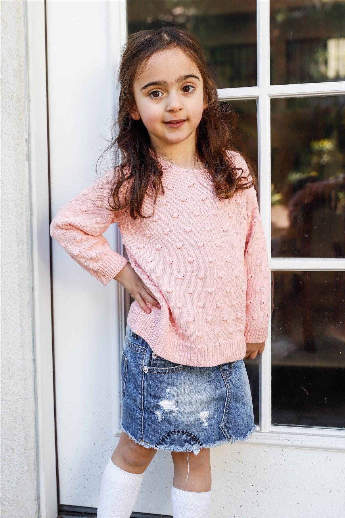 Toddler Girls Baby Pink Knit Textured Polka Dot Long Sleeve Sweater /2-2-2