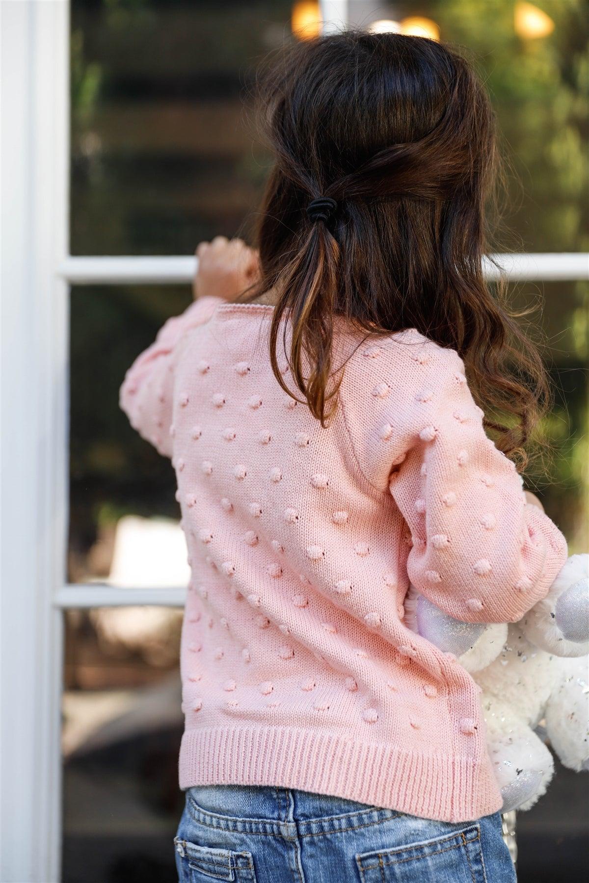 Toddler Girls Baby Pink Knit Textured Polka Dot Long Sleeve Sweater /2-2-2