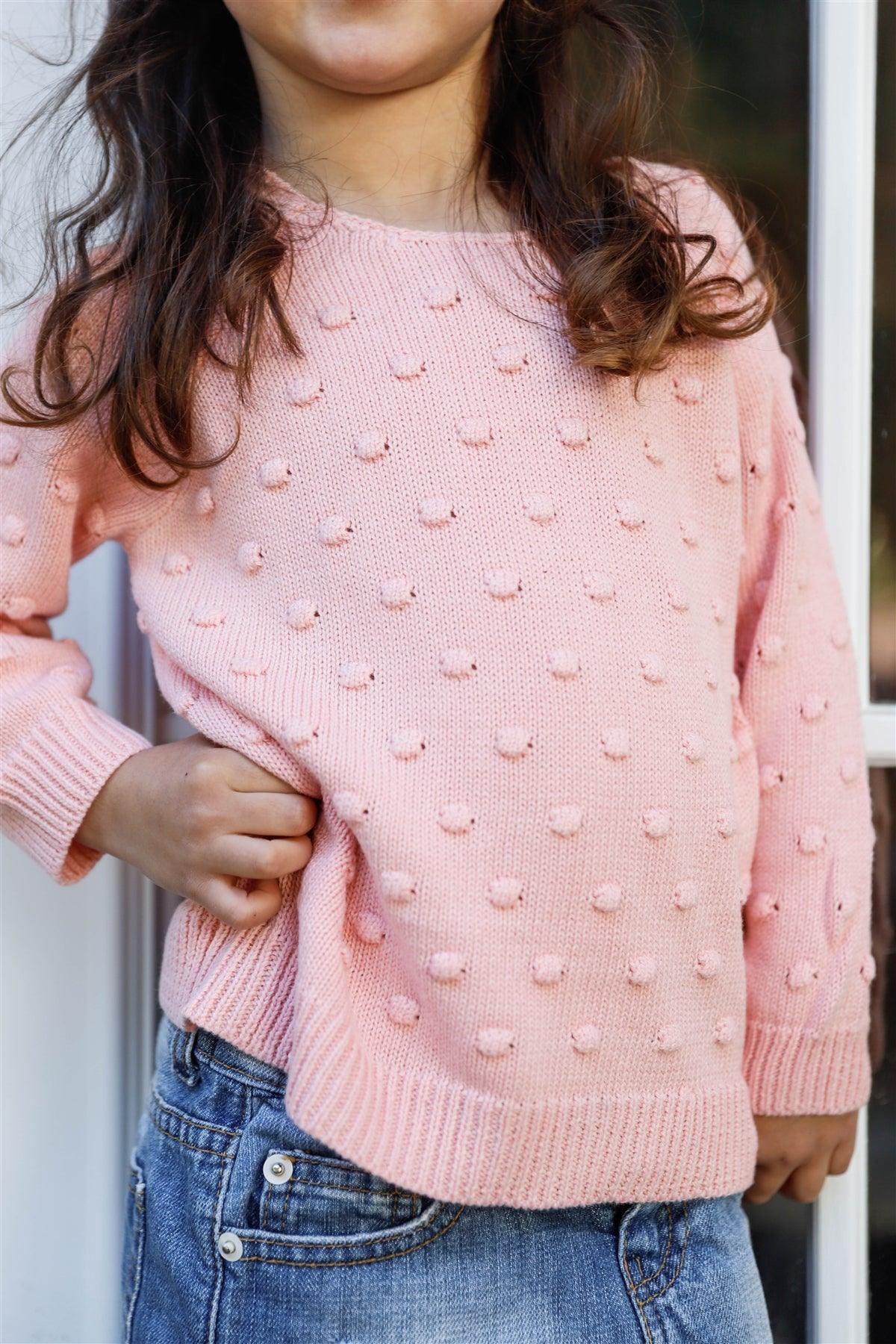 Toddler Girls Baby Pink Knit Textured Polka Dot Long Sleeve Sweater /2-2-2