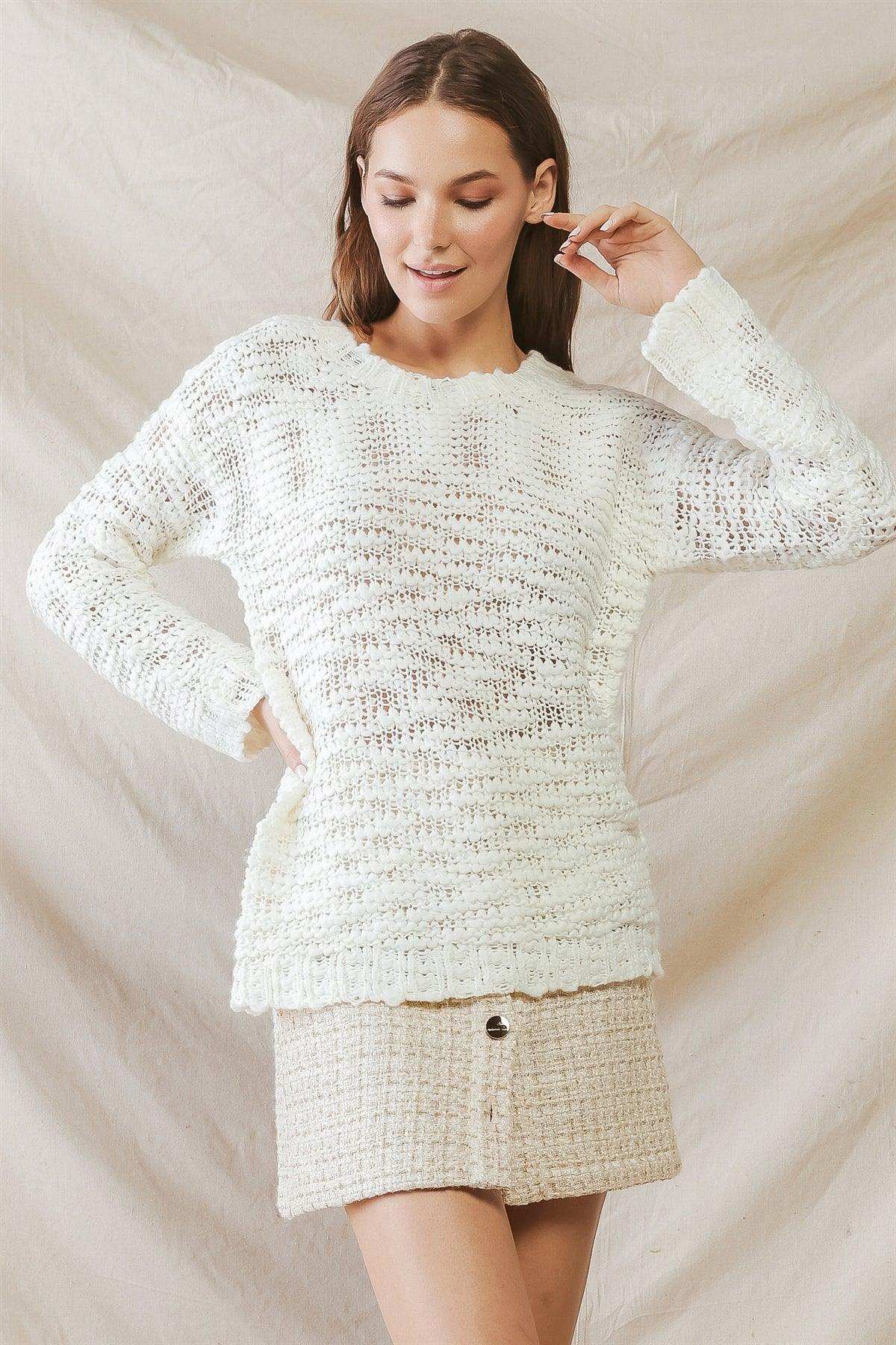 Cream Knit Crew Neck Long Sleeve Sweater /1-3-1