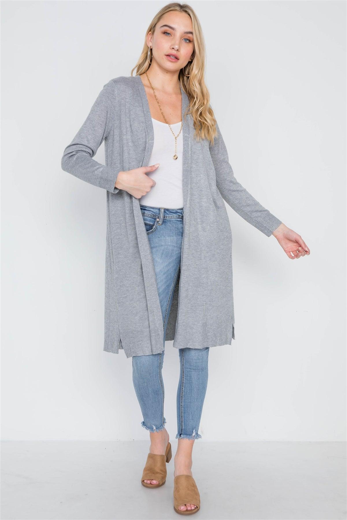 Heather Grey Open Front Pleated Back Cardigan /1-2-3