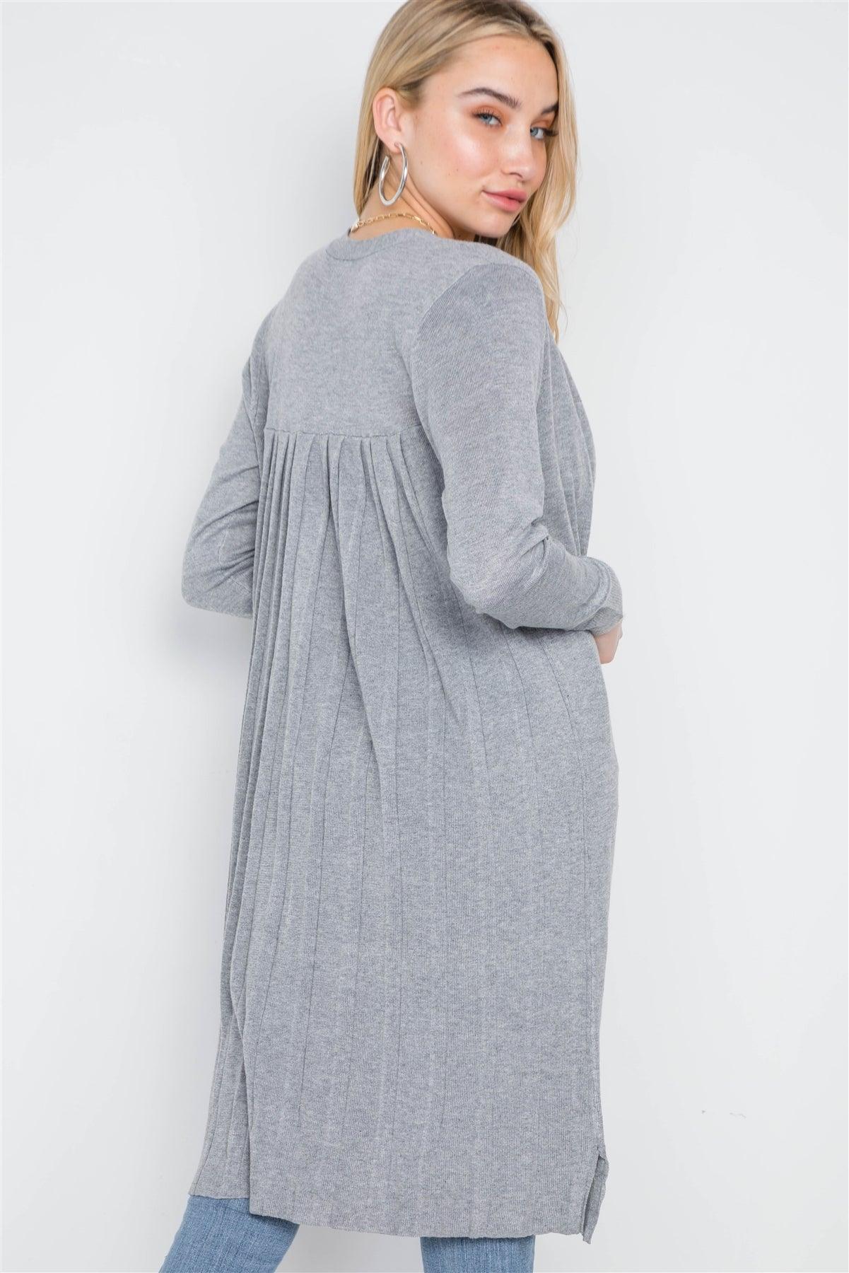 Heather Grey Open Front Pleated Back Cardigan /2-2-2